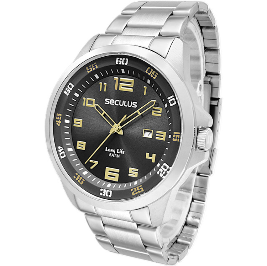 Relógio Seculus Masculino Analógico Long Life 44011g0svna2 Cor Da Correia Prateado Cor Do Bisel Prateado Cor Do Fundo Cinza