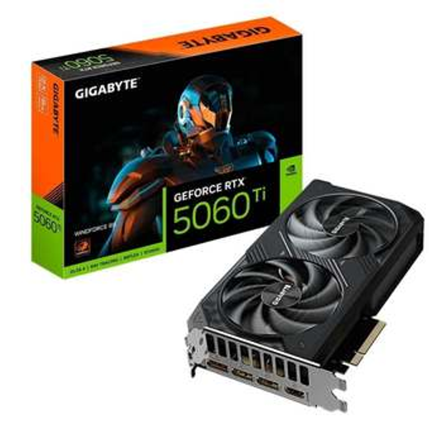 Placa de Vídeo RTX 5060 Ti WINDFORCE 8G Gigabyte NVIDIA GeForce, 8GB GDDR7, 128bits, DLSS, Ray Tracing - GV-N506TWF2-8GD