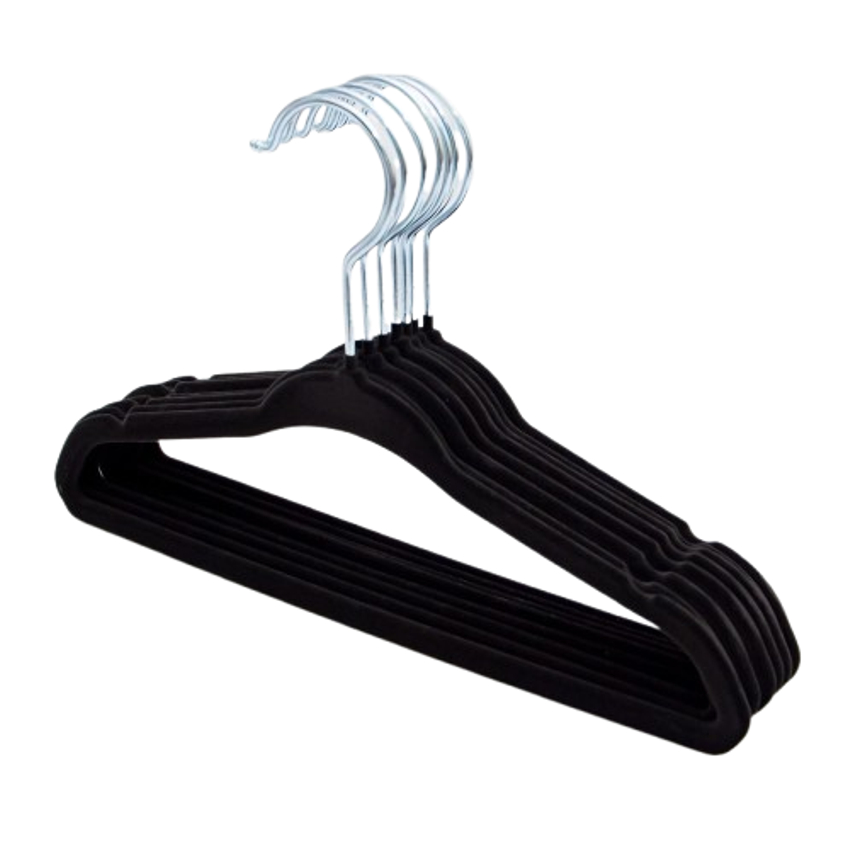 Kit 20 Cabides de Veludo Infantil 360° Antideslizante Para Roupas (Preto)