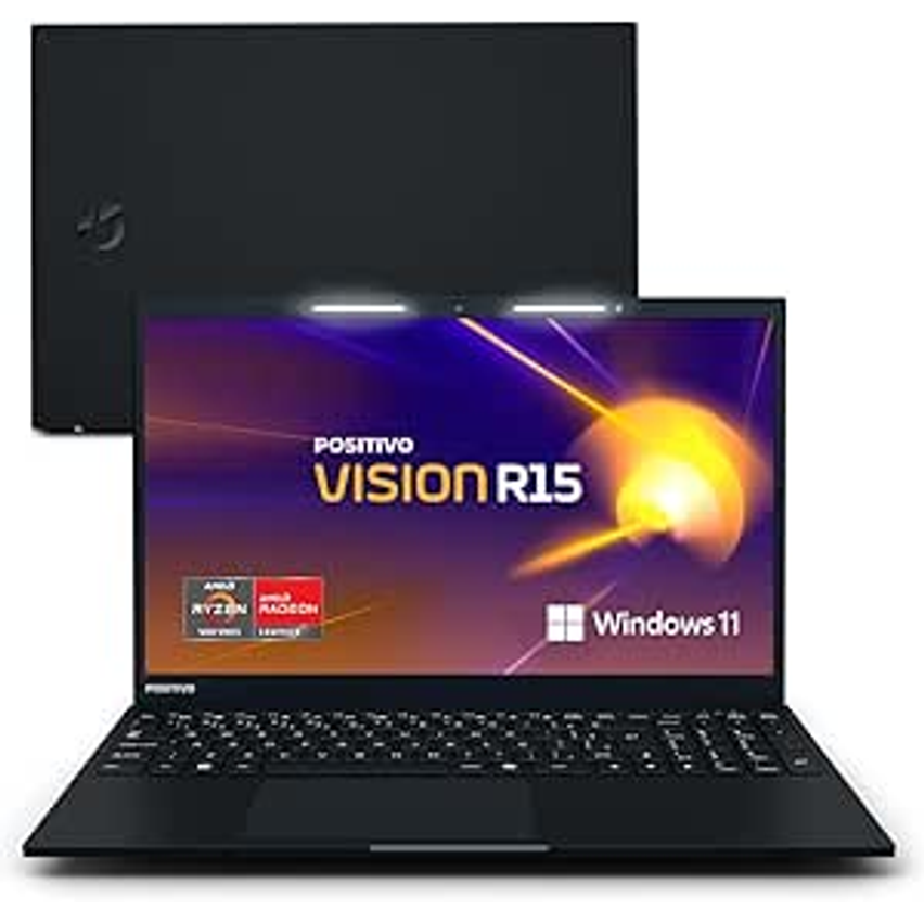 Notebook Positivo Vision R15 AMD Ryzen 5 8GB 256GB, Windows 11 Home Lumina Bar, Tela 15” Full HD Antirreflexo, Tecla Copilot - Preto