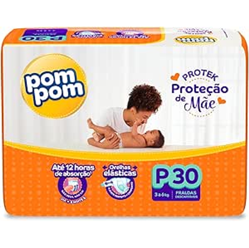 Fralda Pom Pom Protek Proteção de Mãe Jumbo P 30 Unidades