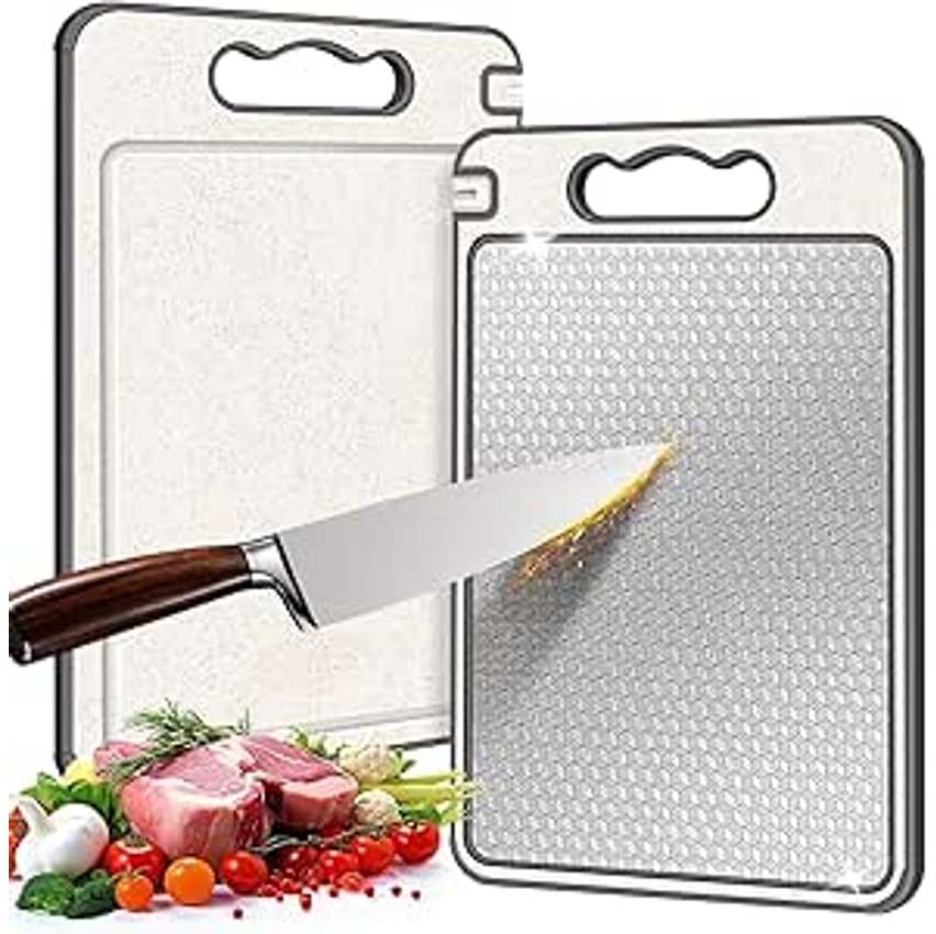 Tábua de Corte, Tabua de Carne, Tabua de Cozinha, Tábuas Dupla Face, Aço Inoxidável e PP, com Afiador Placa, Canaletas e Alça, para Carnes, Frutas e Vegetais