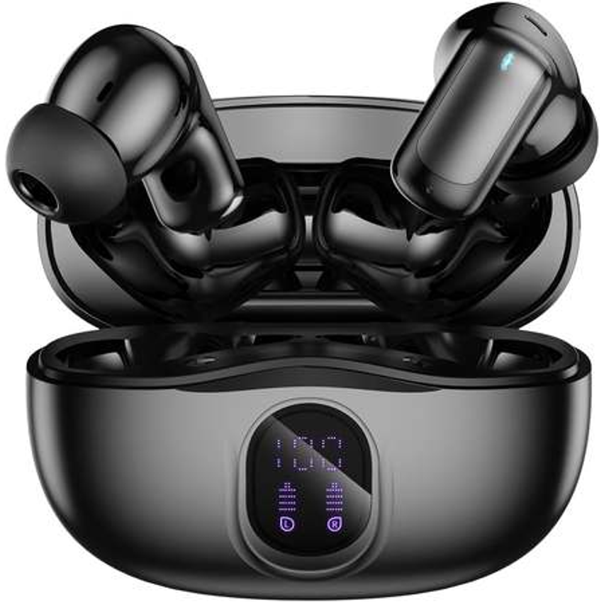 Fones de Ouvido Bluetooth Sem Fio 60 Horas de Reprodução Fones de Ouvido Esportivos IPX5 À Prova D'Água Fones de Ouvido de Graves Profundos para iOS Android, Preto