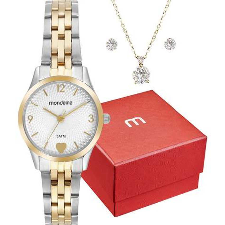 Kit Relógio Mondaine Bicolor Feminino 32795lpmkbe3k1