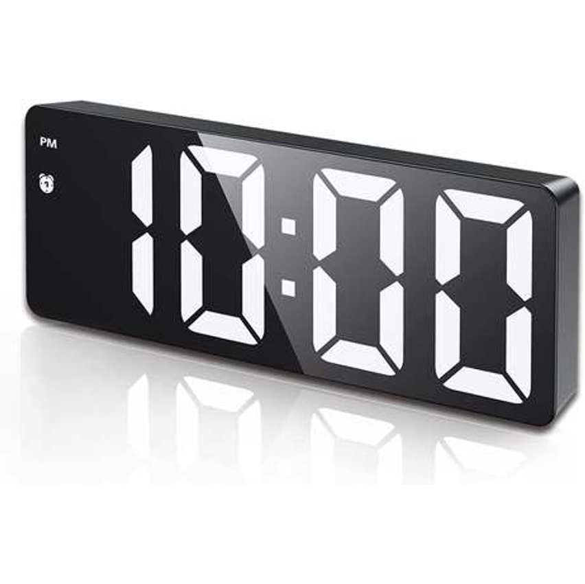 (Versão atualizada) Relógio despertador digital, Relógio LED para quarto, Relógio eletrônico de mesa com visor de temperatura, brilho ajustável, controle de voz, visor 12/24H para casa, dormitório, escritório