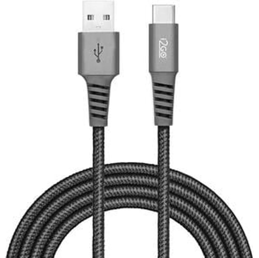 Cabo USB-C I2GO 2m 2,4A Nylon Trançado Chumbo - I2GO PRO