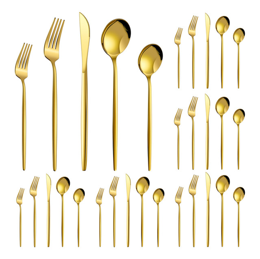 Kit Talheres 30 Peças Jogo Talheres Inox Faqueiro Dourado