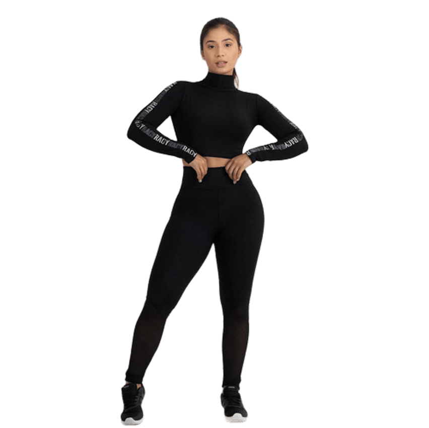Conjunto Moda Fitness Feminino Calça E Top Manga Longa