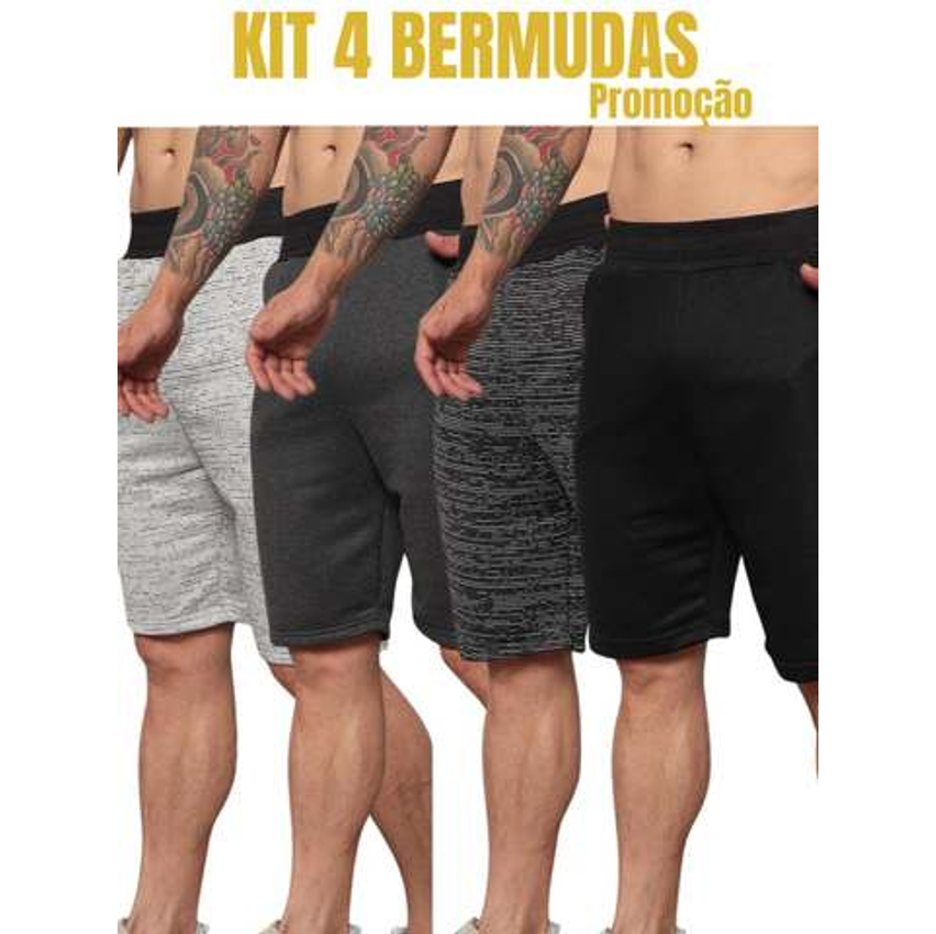 Kit 4 Bermudas Masculinas Moletom Academia Casual Lote