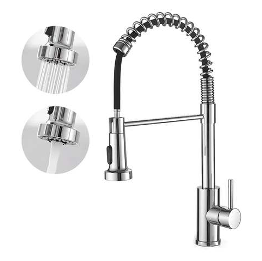 Torneira Gourmet Para Cozinha Inox Escovado De Bancada Quente E Frio Monocomando Misturador Cor Prateado Yesop
