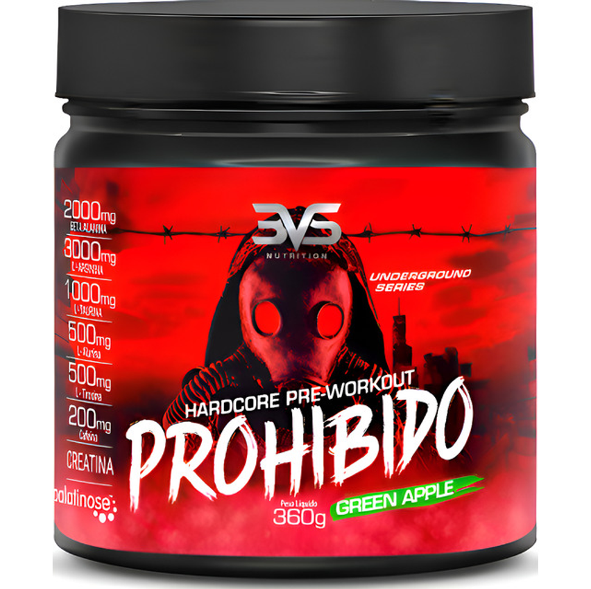 Prohibido Pré Treino 360g - Sabor Green Apple - A Combinação Perfeita De 8 Ingredientes Que Proporcionam Energia Do Início Ao Fim Do Seu Treino
