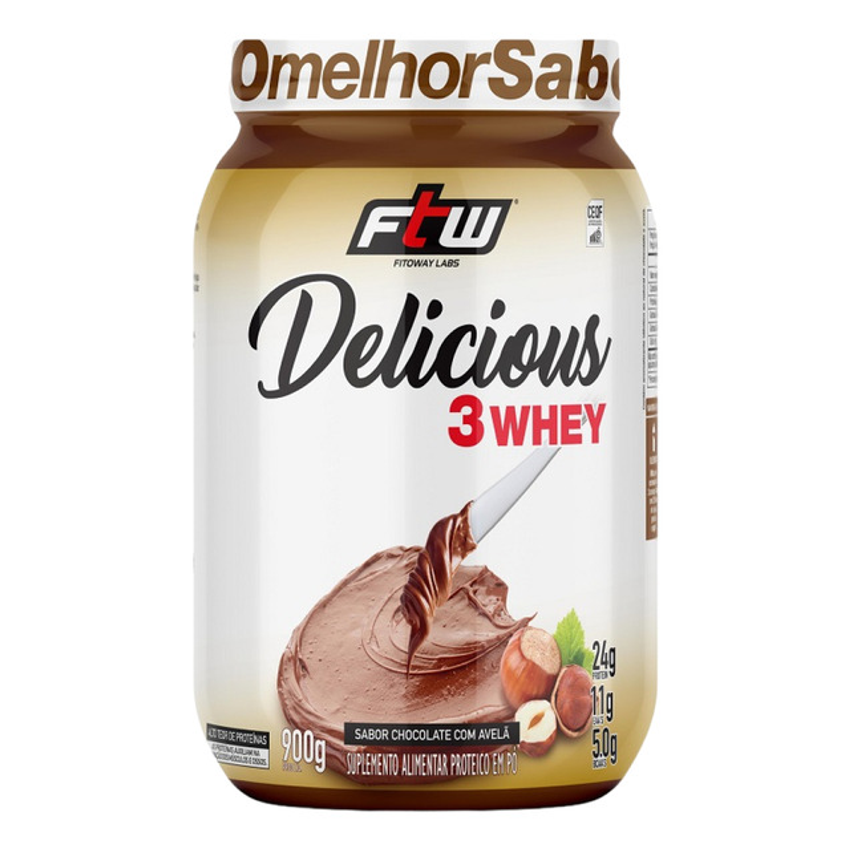 Delicious 3whey Pote 900g Sabor Chocolate Com Avelã - Ftw