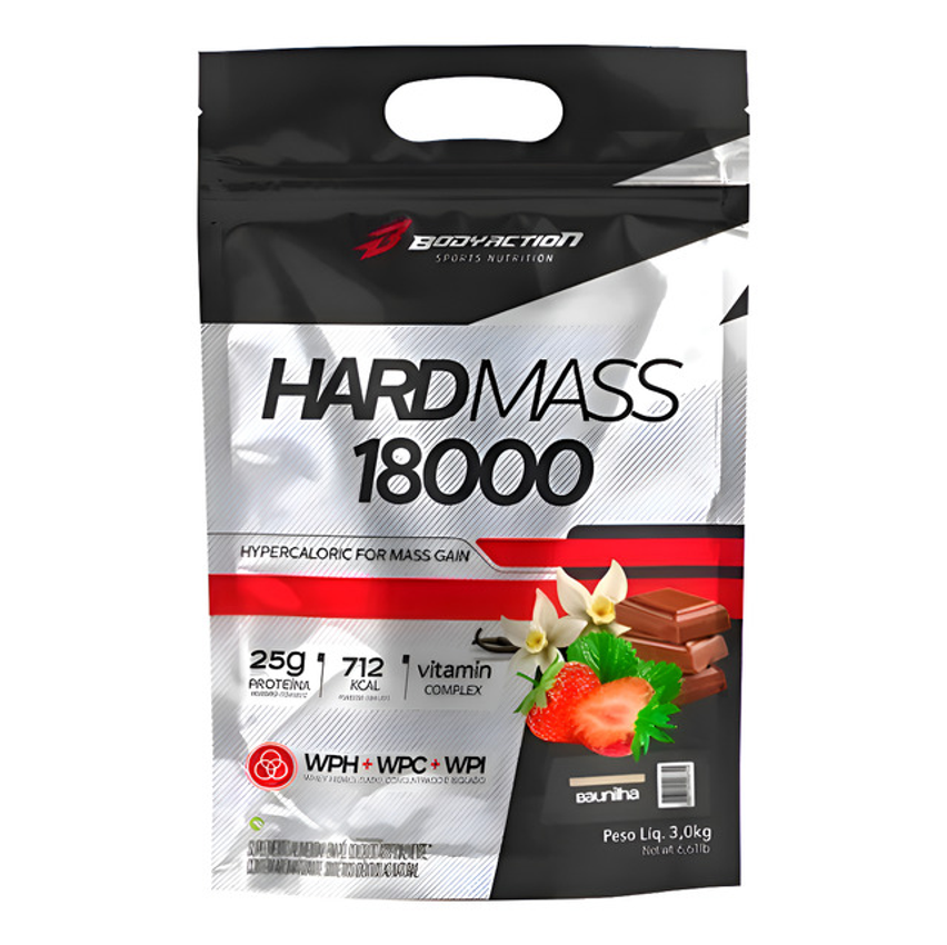 Hard Mass 18000 Hipercalórico 3kg - Sabor Morango - Bodyaction