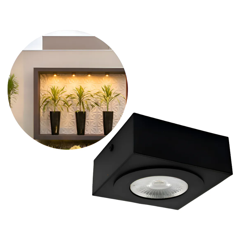 Spot Sobrepor Slim Teto Beiral 5w Preto Externo Interno Estrutura Preto Led Quente