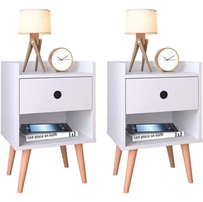 Conjunto Kit 2 Mesas de cabeceira Compacta Retrô Mesinha Canto Quarto Lateral Cama Com Gaveta e Nicho Para Decoração e Organização Cantinho Descanso Decore - Branco - Lojas RPM