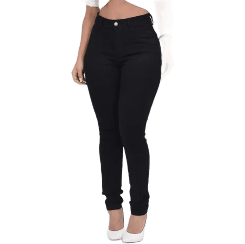 Calça Preta Jeans Feminina Skinny Cós Alto Levanta Bumbum