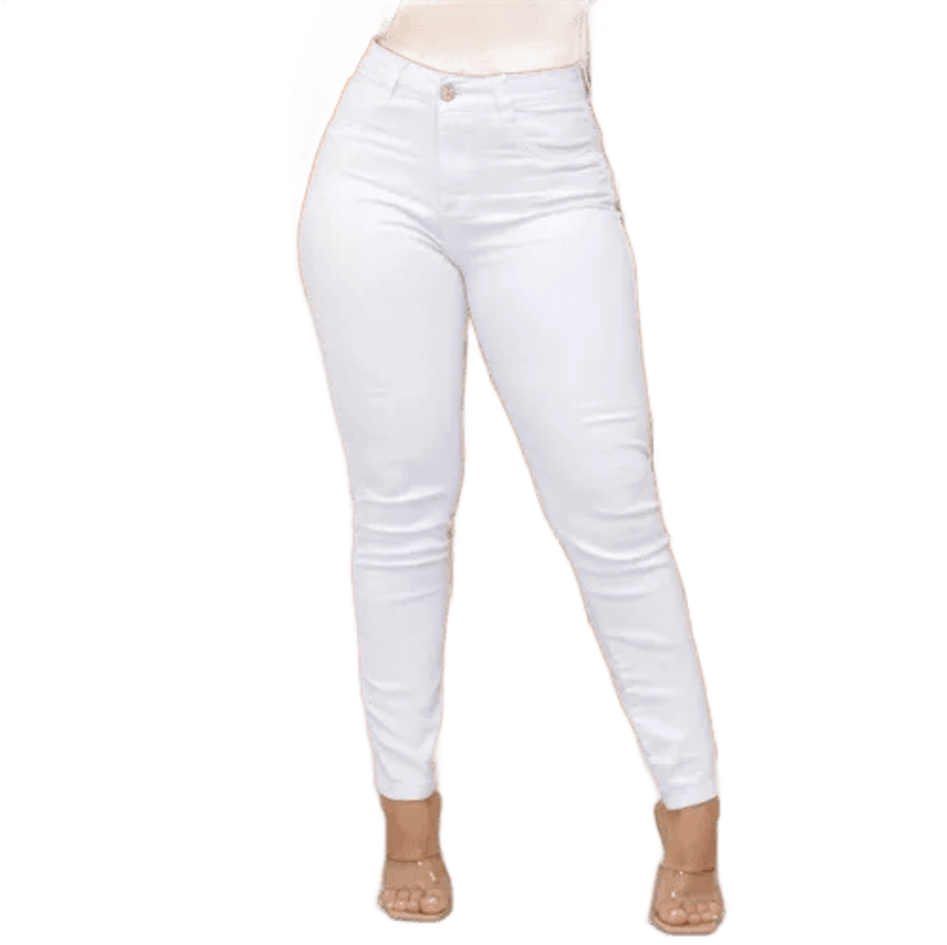 Calça Branca Jeans Feminina Skinny Cintura Alta Com Lycra