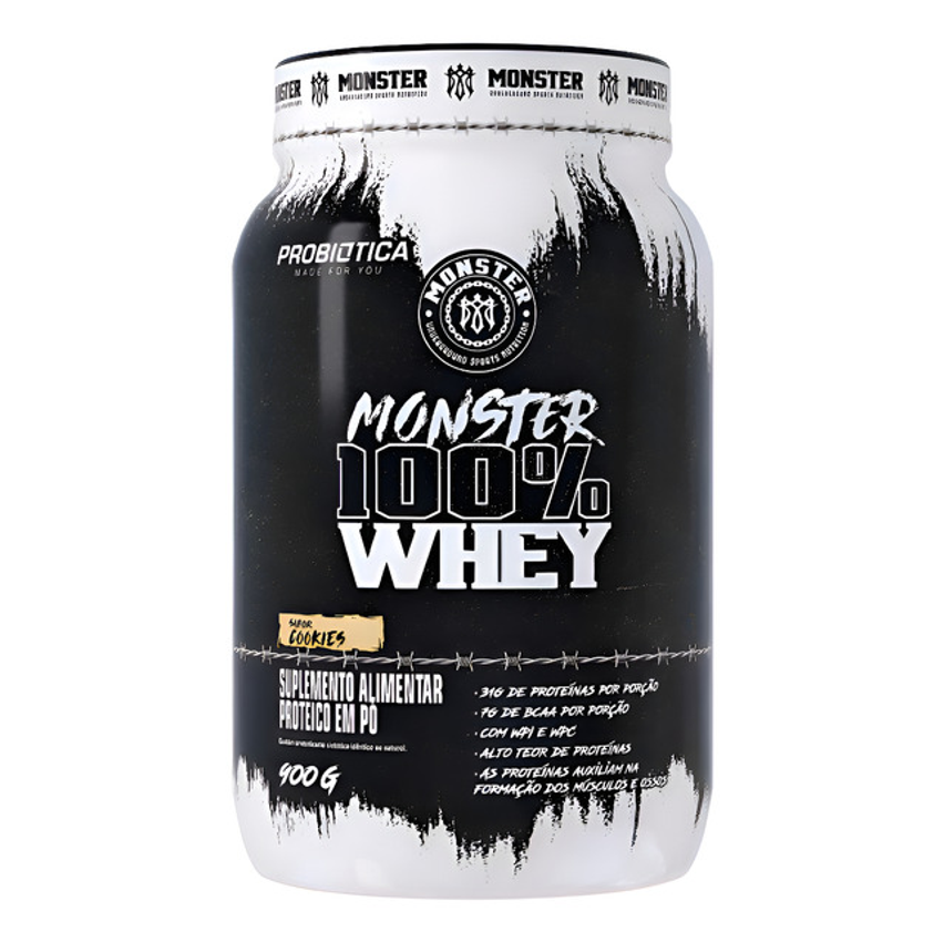 Whey 100% Monster Probiótica 900g (wpi + Wpc) - Sabor Cookies