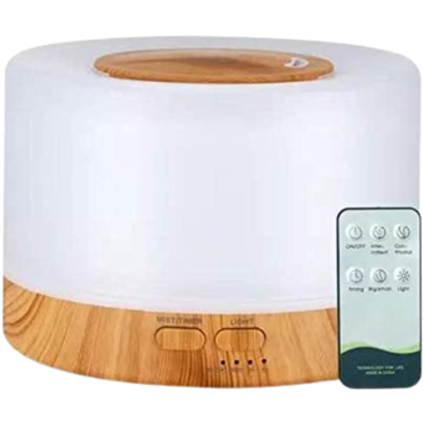 Difusor De Aromas, Umidificador De Ar Ultra-Sônico 500Ml, Difusor De Óleo Essencial, Abajur Led, Lâmpada Colorida Com Controle Remoto (Madeira Clara)