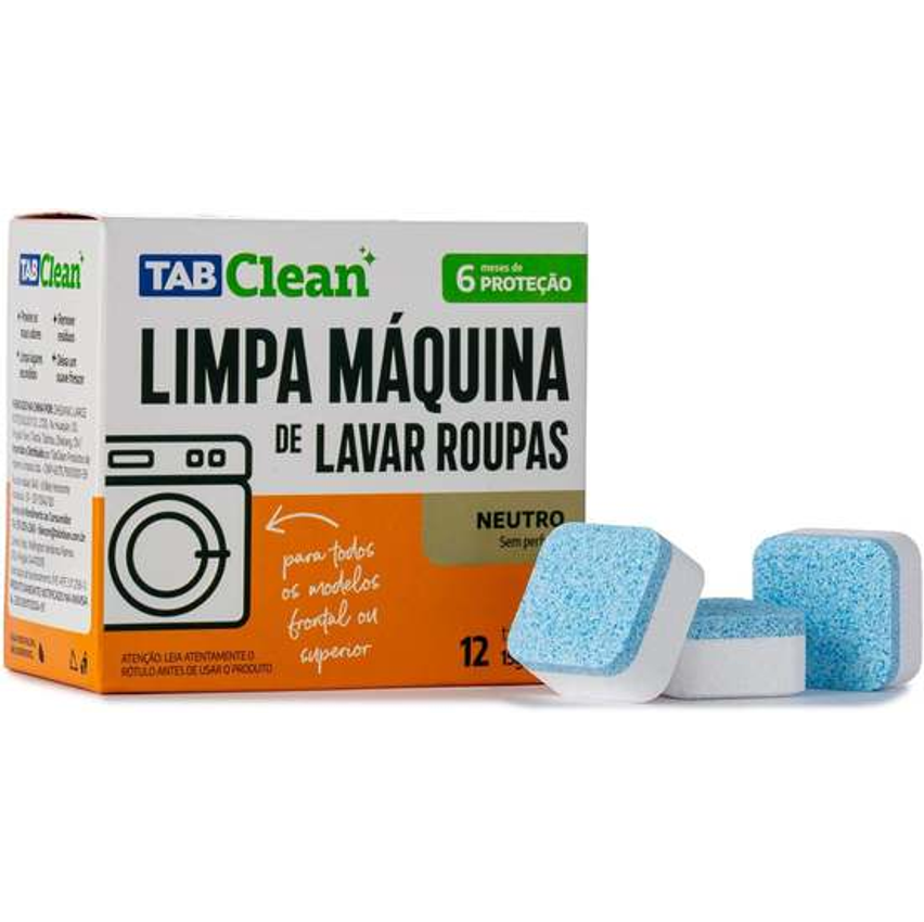 Limpa Maquina De Lavar Roupas Em Tabletes/pastilhas Tabclean Kit C/12 Unds De 15g (180g) 12 Ciclos De Limpeza E Higienização Para Todas As Maquinas De Lavar Roupas C/tampa Frontal Ou Superior