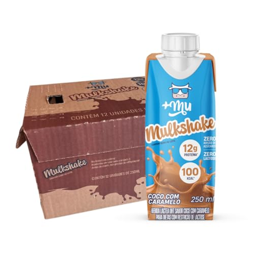 +Mu Mulkshake Bebida Proteica Sabor Coco com Caramelo - Pack 12 unidades 250 mL