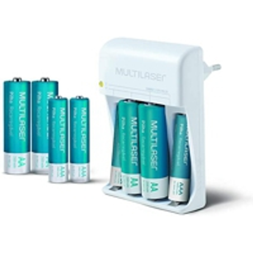 Carregador De Pilhas Multilaser Aa/Aaa+ 8 Pilhas (4 AAA e 4 AA) - CB093, Prata