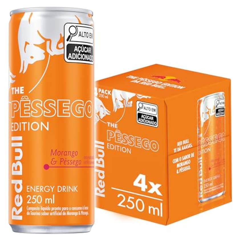 Pack de 4 Latas Red Bull Energético, Morango & Pêssego, 250ml