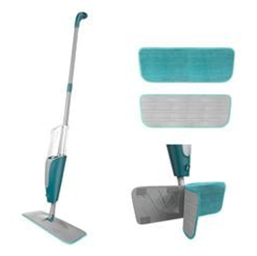 Mop Spray Limpeza Dispenser Reservatorio Giratorio 360 Pano Microfibra Cabo Inox Esfregão Vassoura Magica Rodo Magico Flash Fit 123Útil Limpa Casa Chão Vidro Cor Verde