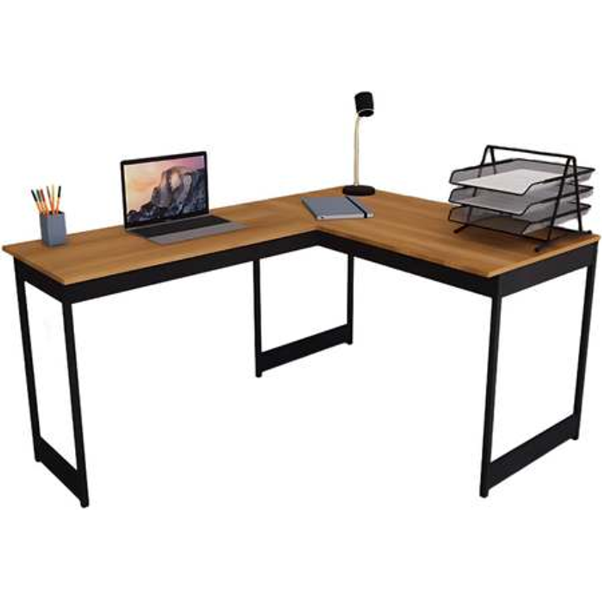 Mesa Em L Estilo Industrial Escrivaninha De Canto Escritório Estudo Beni Camaleão (Nogal)
