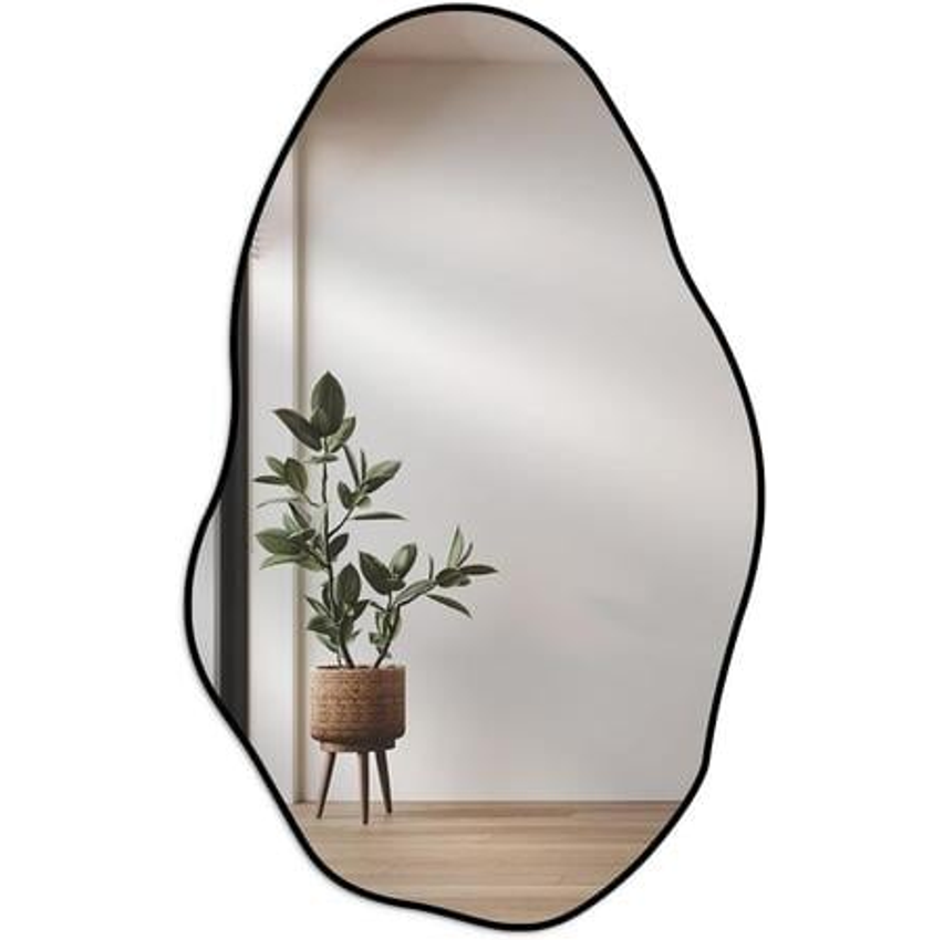 Espelho Orgânico Pedra 80x50cm Design Moderno com Moldura em Couro para Decoração Sofisticada (Preto)
