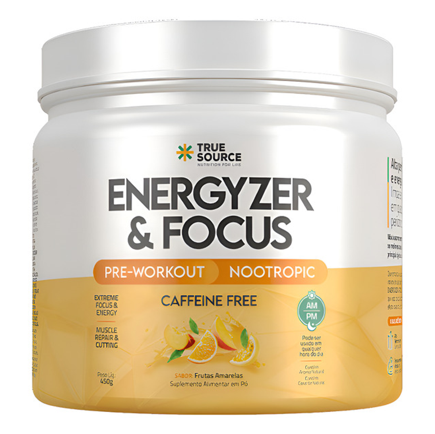 Energyzer & Focus True Source Pré-treino Foco E Energia Sabor Frutas Amarelas - 450g