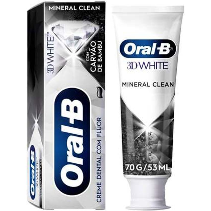 Oral B Pasta de Dente 3D White Mineral Clean com Carvão de Bambu, Fórmula de Carvão Natural, Com Flúor, 53 ml