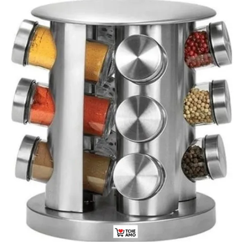 Porta Condimentos 12 Potes Giratório em Inox Wow World Of Wonders