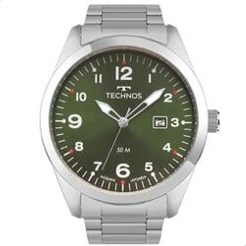 Relógio De Pulso Technos 2115tyr1v Com Corria De Aço Inoxidável Cor Prateado - Fondo Verde