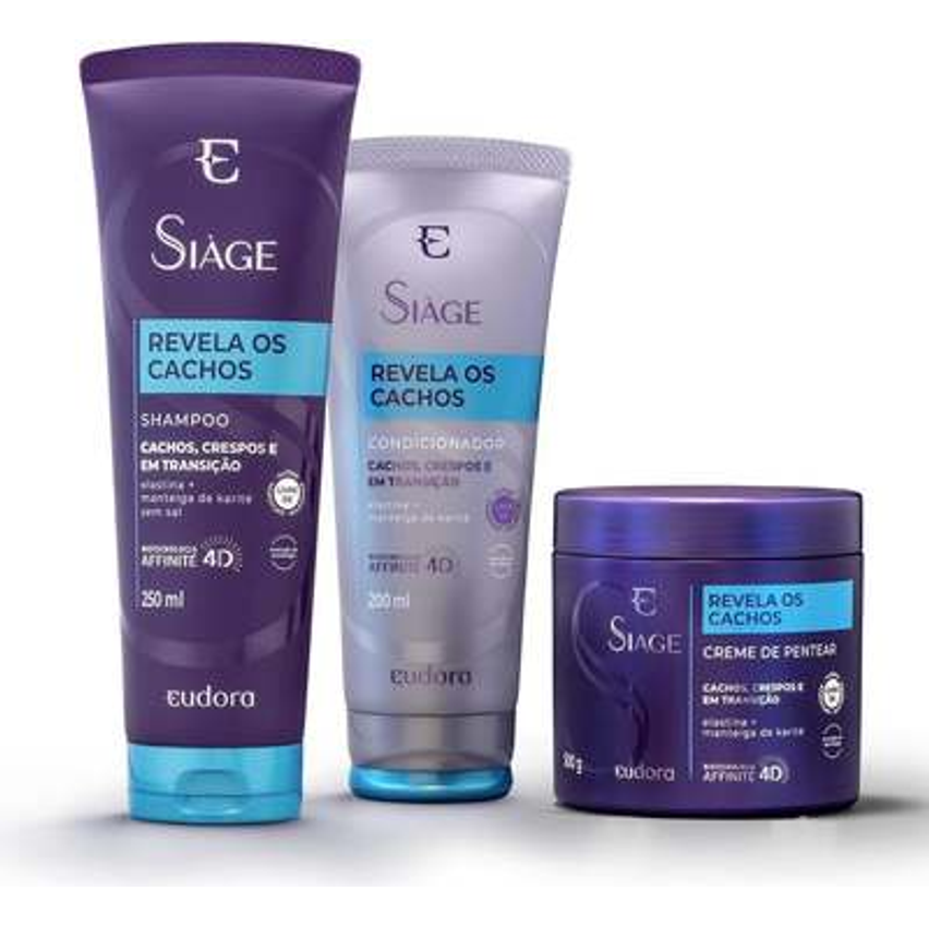 Eudora Kit Siàge Revela os Cachos: Shampoo 250ml + Condicionador 200ml + Creme para Pentear 500g
