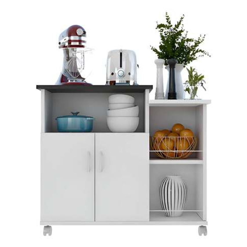 Armário Nova Decor para fruteira microondas e bebedouro mesa de cozinha cor branco tampo preto