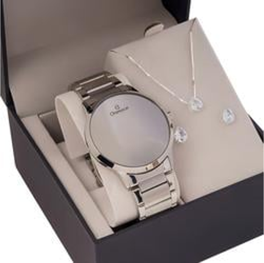 Relógio Feminino Digital Champion Original Ch40142s Cor Da Correia Prata Redondo Cor Do Bisel Prata Cor Do Fundo Led Branco