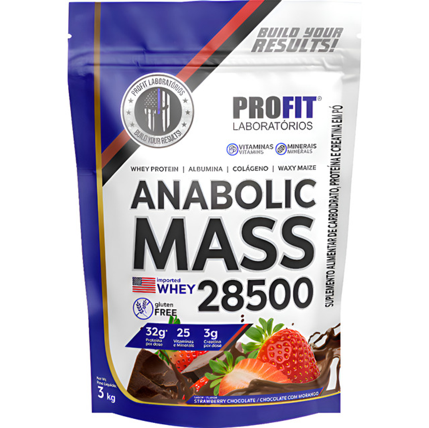 Hipercalórico Anabolic Mass 28500 - 3kg - Profit Labs Sabor Chocolate Com Morango