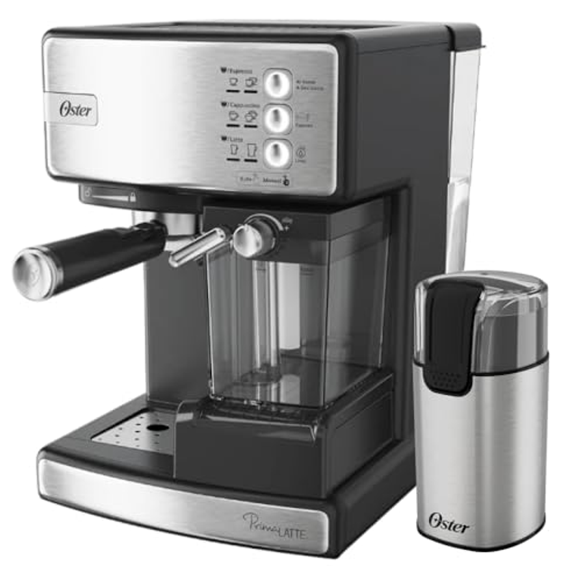 Oster Kit Cafeteira Nova PrimaLatte Inox e Moedor de Café Elétrico Inox Oster - 220V
