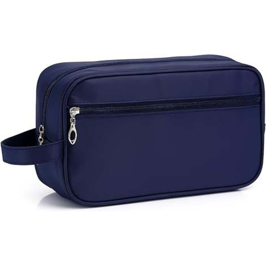 Necessaire Masculina para Viagem Nylon com Alça Lateral Dois Compartimentos Bolsa de Toilette Executiva Organizador Perfumes Shampoo (AZUL)
