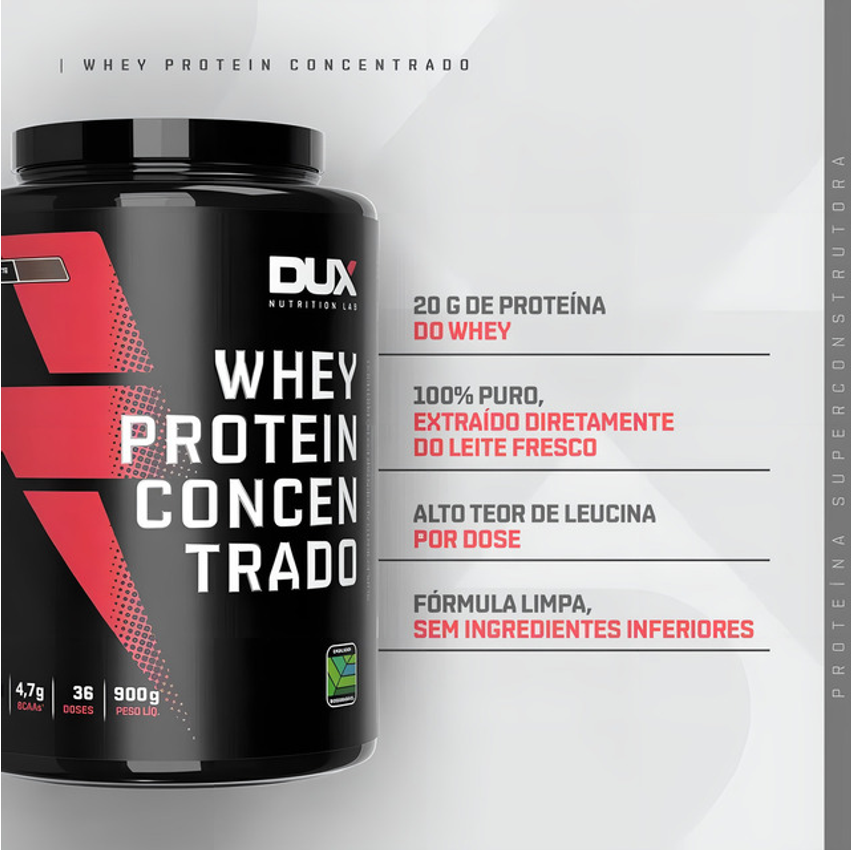 Whey Protein Concentrado 900g Chocolate Branco Dux Nutrition
