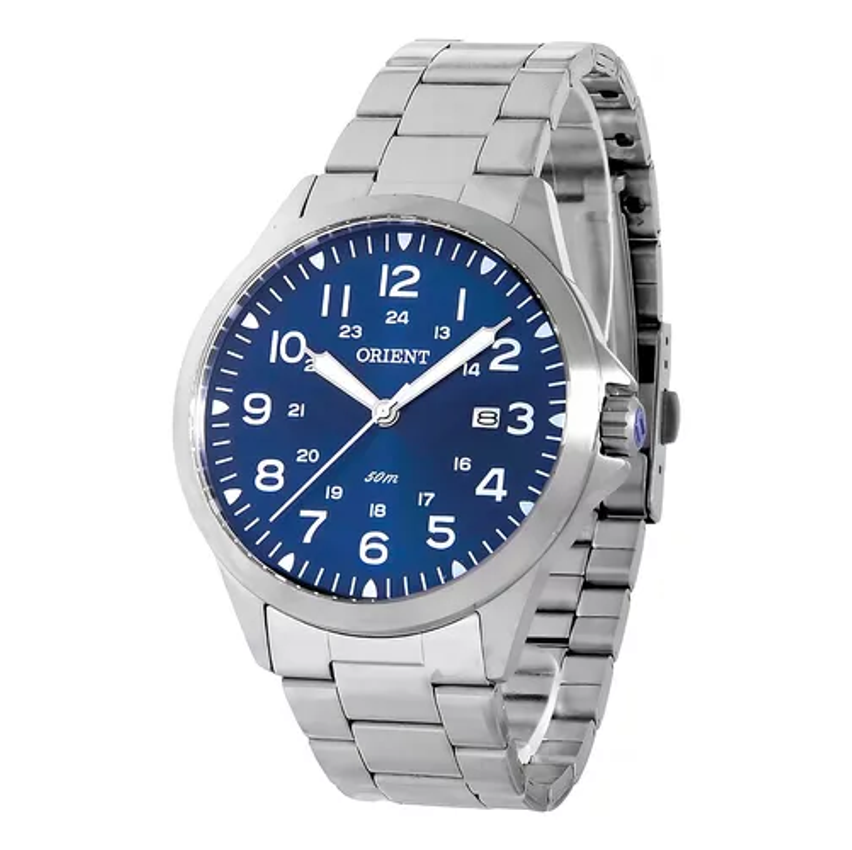 Relógio Orient Eternal Mbss1380 Cor Prateado Com Fundo Azul