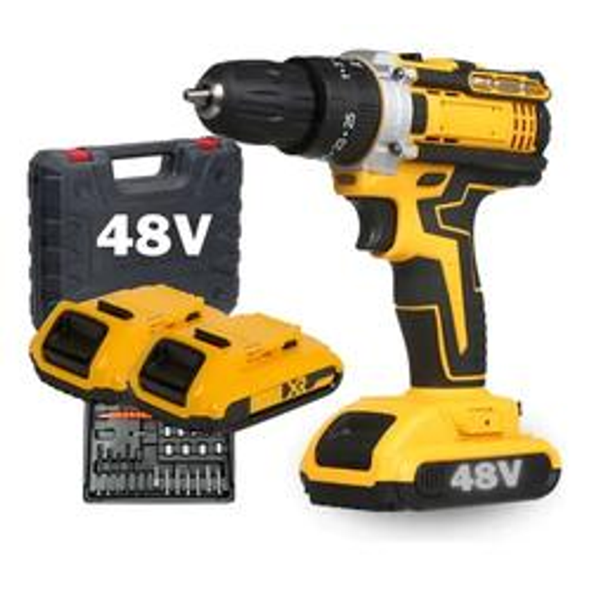 Parafusadeira Furadeira 48v Profissional 2 Baterias Sem Fio Cor Amarelo
