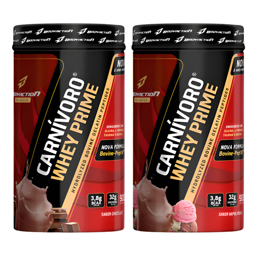 Kit 2x Carnívoro Whey Prime C/ Treonina Taurina Biotina 900g Sabor Chocolate/napolitano