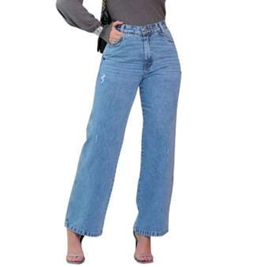 Calça Jeans Wide Leg Cargo Cintura Alta Feminina Blogueira