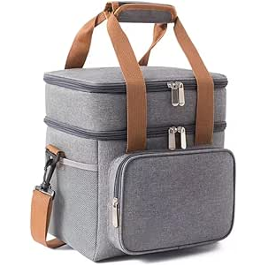 Bolsa Térmica Grande 2 Compartimentos Alça Ajustável Lancheira Marmita Espaçosa Unissex Lanches Trabalho Passeio Escola Academia Fitness 0054 (Cinza)