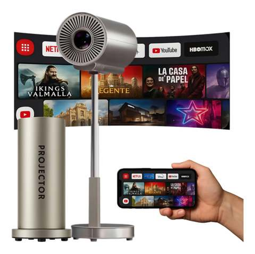 Projetor 4k Grande Smart Tv Bluetooth Hd Wifi6 1280p 12000lm Cinza