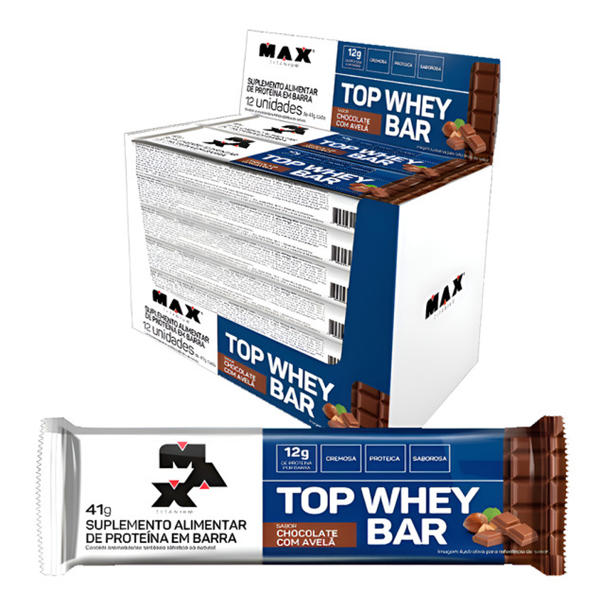 Top Whey Bar - Caixa C/12 Unidades - Max Titanium Sabor Chocolate Com Avelã