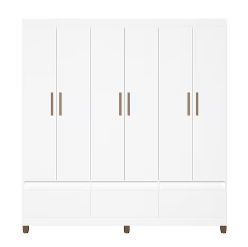 Guarda-Roupa Bartira Ilhéus com Cabideiro, 6 Portas de Bater, 3 Gavetas e 180cm de Largura - Branco Fosco