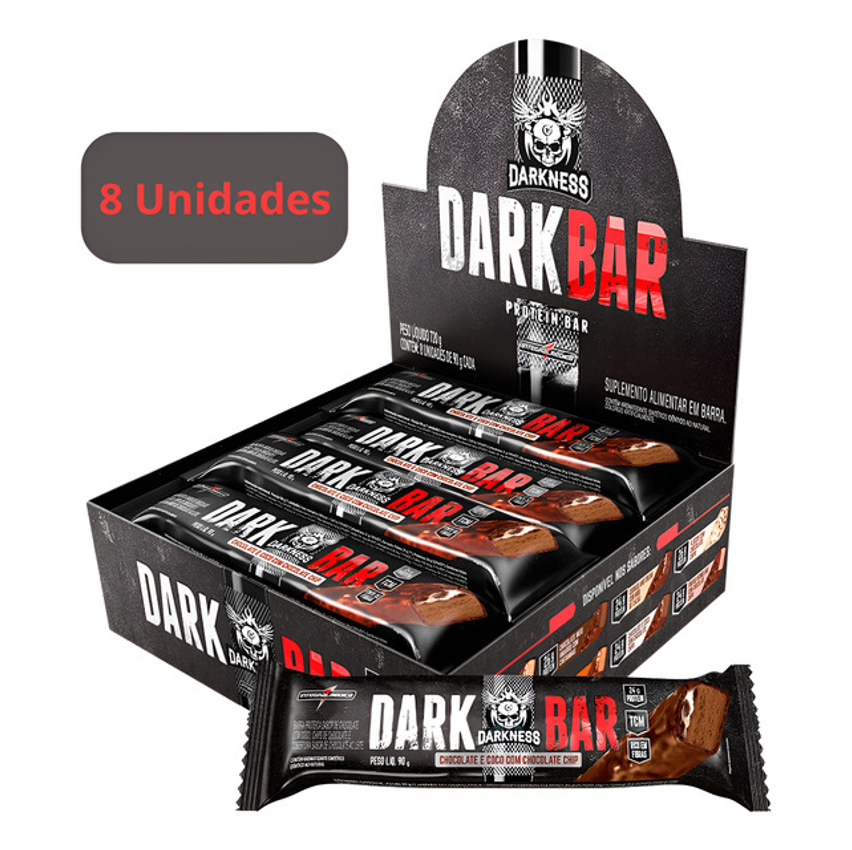 Barra De Proteína Dark Bar 8 Unidades Sabor Chocolate Ao Leite Com Choco Chips 720g Darkness